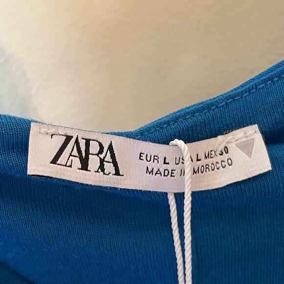 Zara L NWT blue party cocktail little blue dress mini pleated ruched classic - Picture 4 of 7